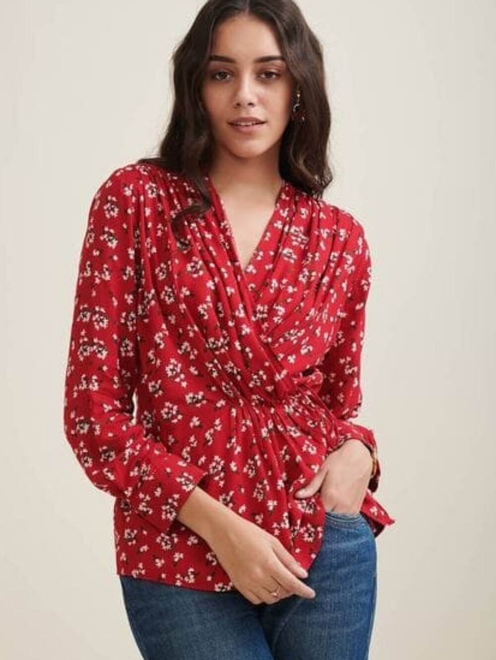 EXPRESS Floral Wrap-Front Blouse
